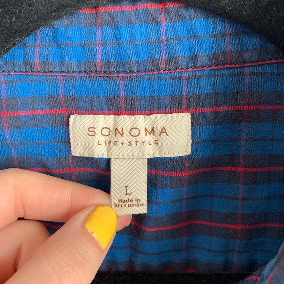 Sonoma Blue Red Lightweight Mens Button Up Shirt Size L - Picture 6 of 6